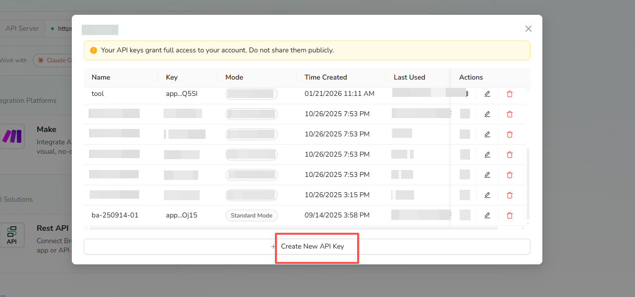 Create a new API key