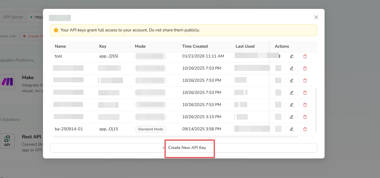 Create a new API key