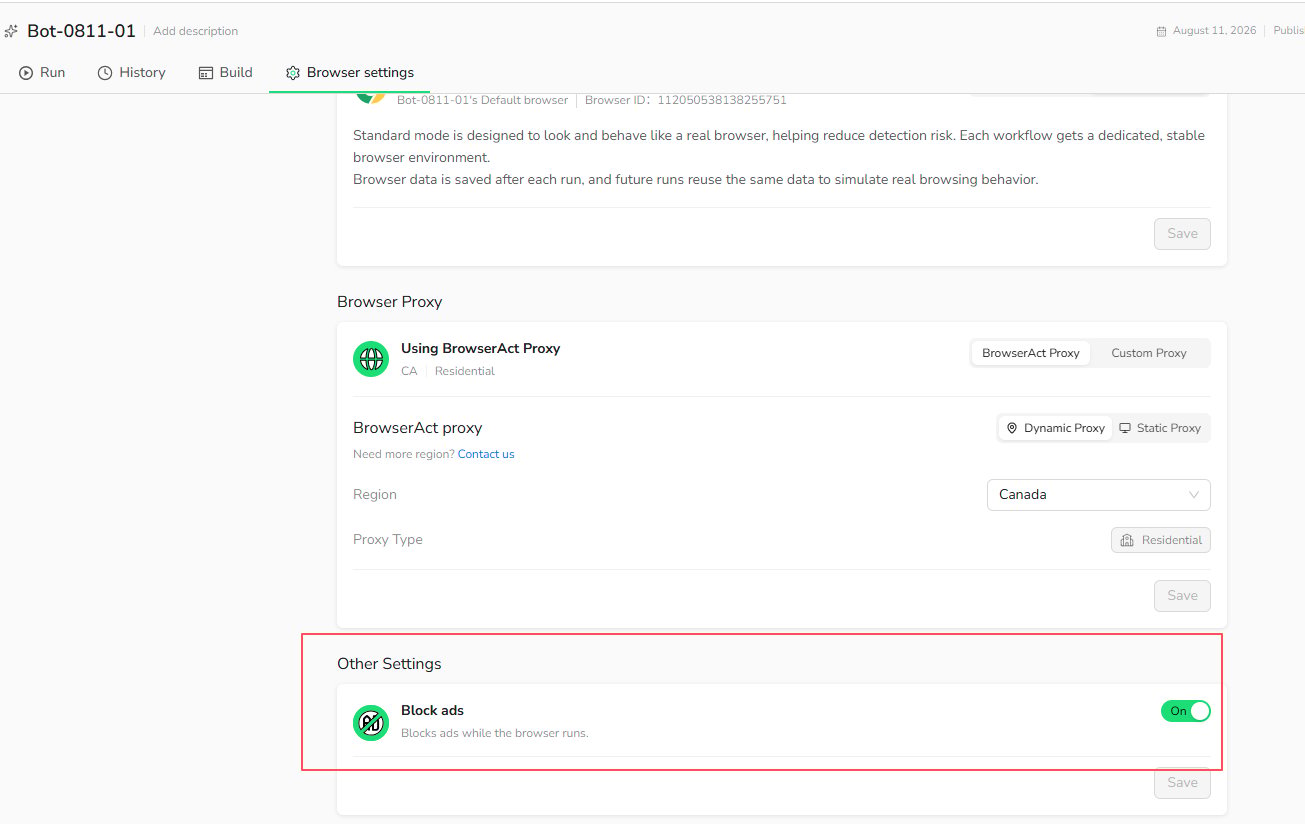 Enable Block ads in Other Settings