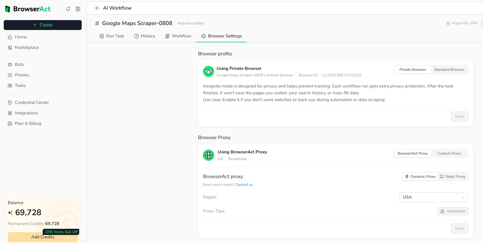 Choose Private Browser in Browser settings