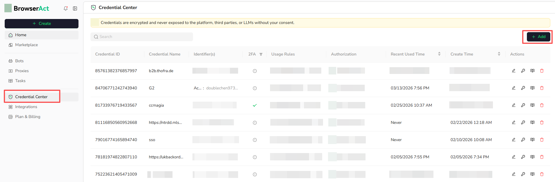 Open Credential Center and select Add
