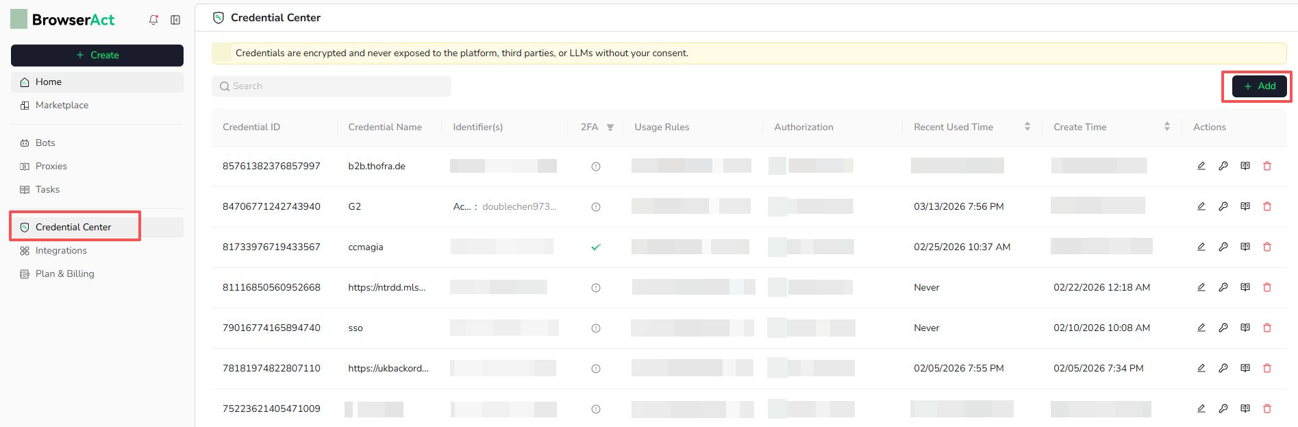 Open Credential Center and select Add