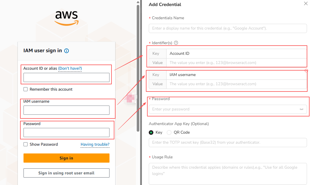 Map a three-field login to two Identifiers and Password