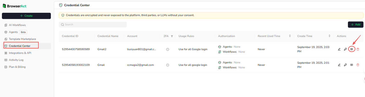 Open credential usage records