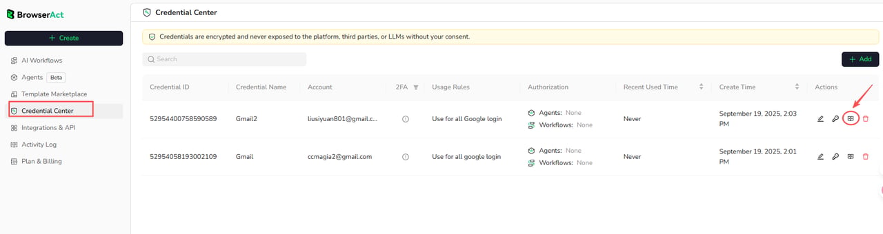 Open credential usage records