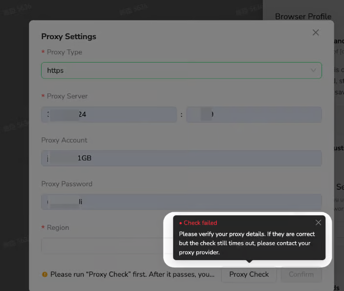 Custom Proxy check failed