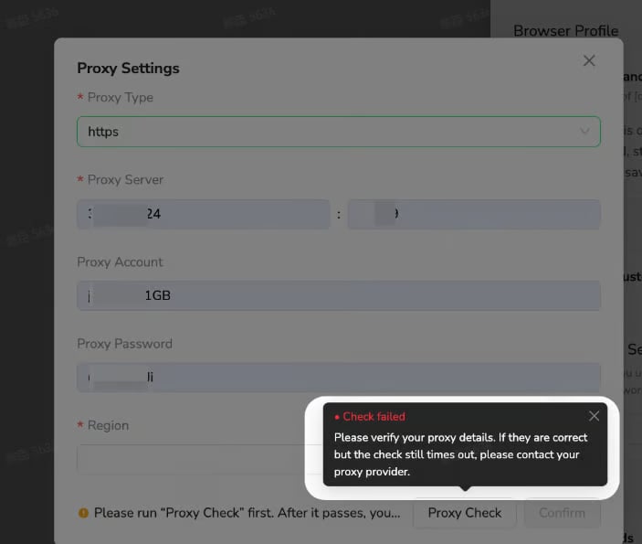 Custom Proxy check failed