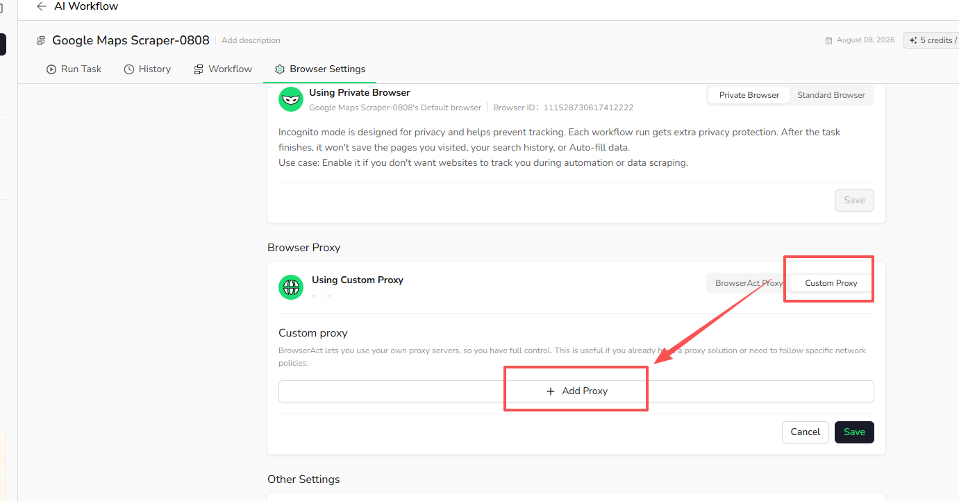 Select Custom Proxy and add a proxy