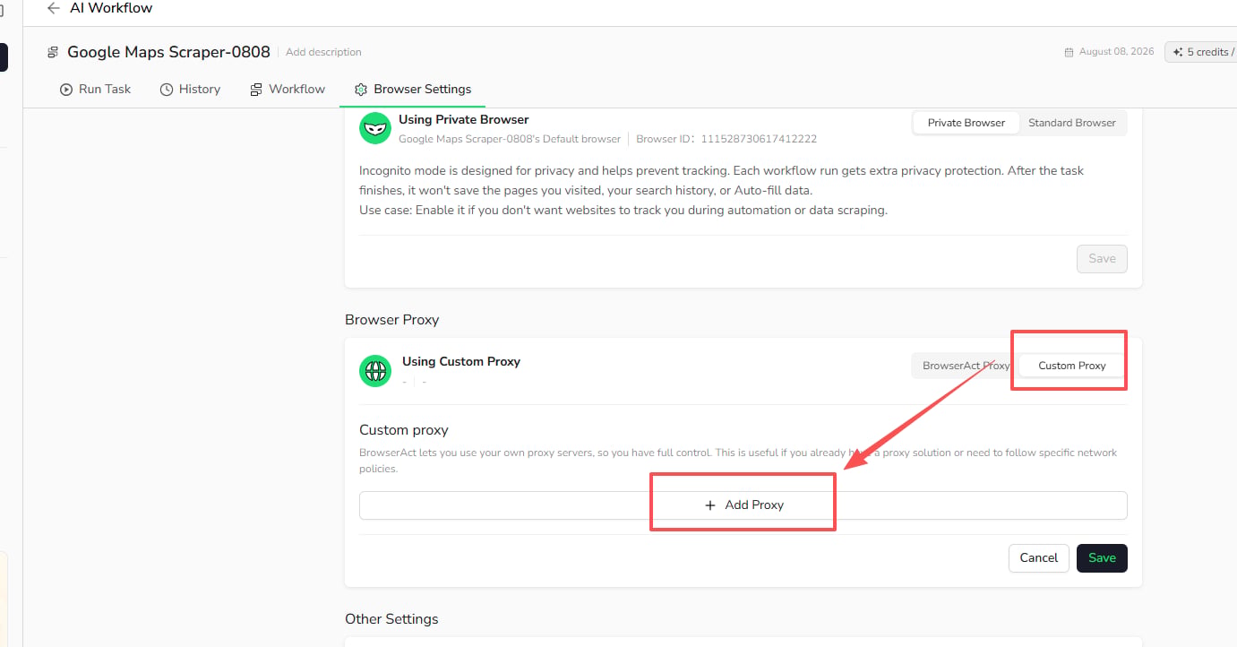 Select Custom Proxy and add a proxy
