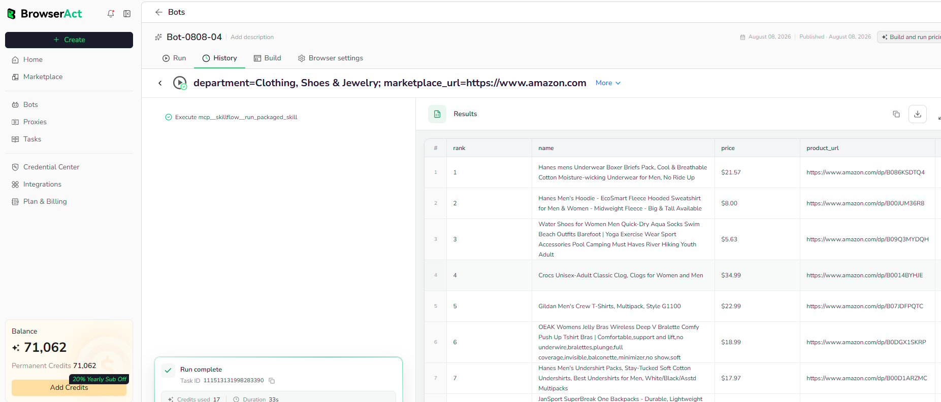 Review the structured results after the run completes