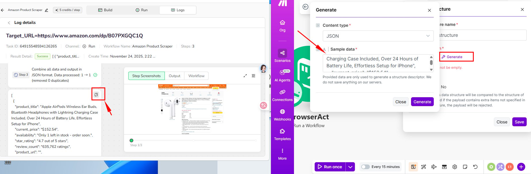 Configure the BrowserAct inputs in Make