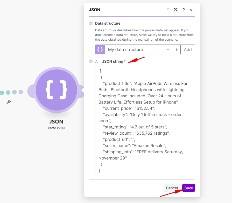 Add Parse JSON to the scenario