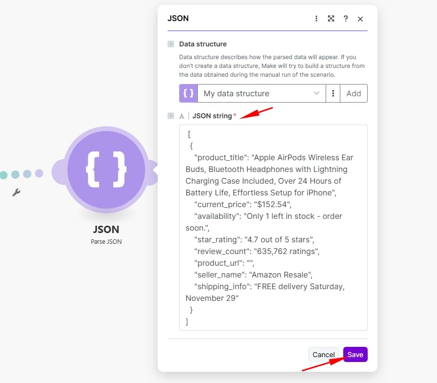 Add Parse JSON to the scenario