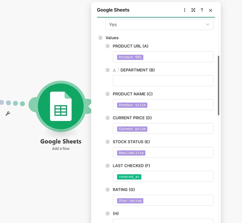 Add Google Sheets to the Make scenario