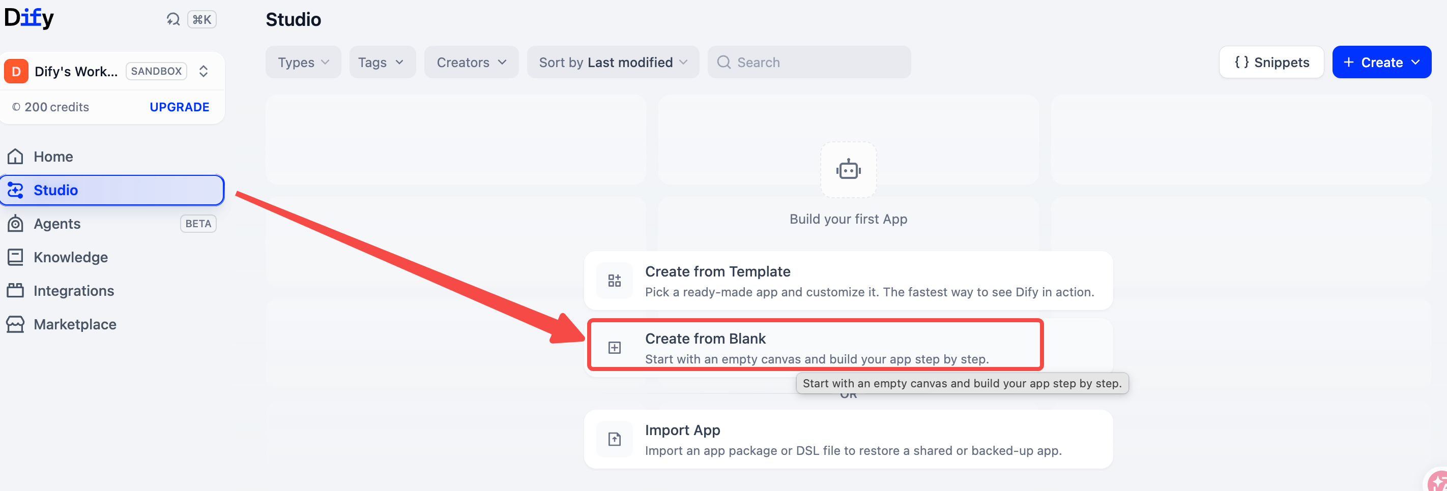 Select Create from Blank. If you already have apps, use Create > Create from Blank.