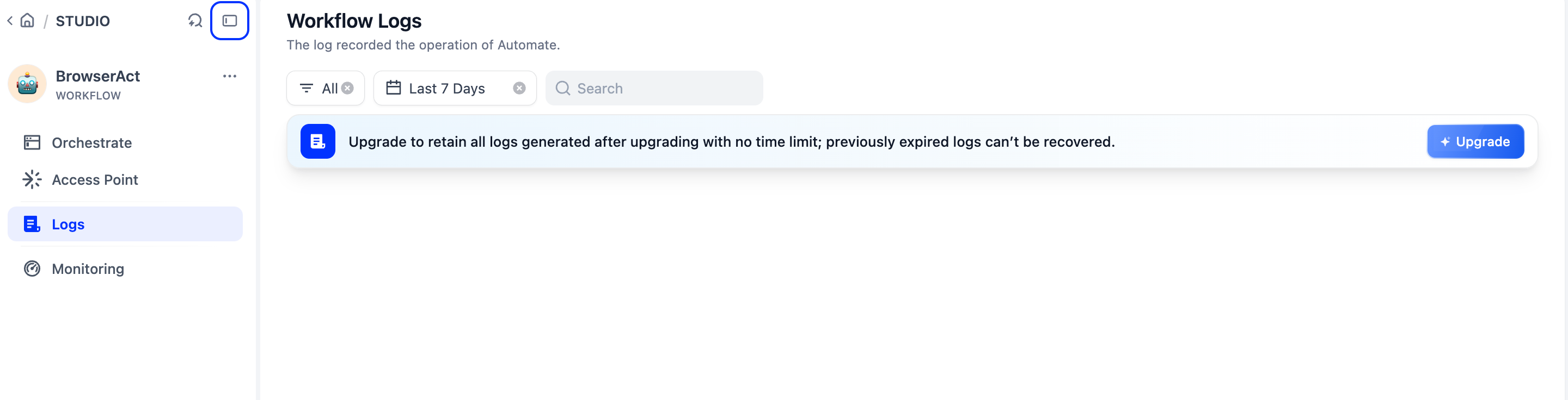 Open Logs in your Dify app to review workflow records when available.