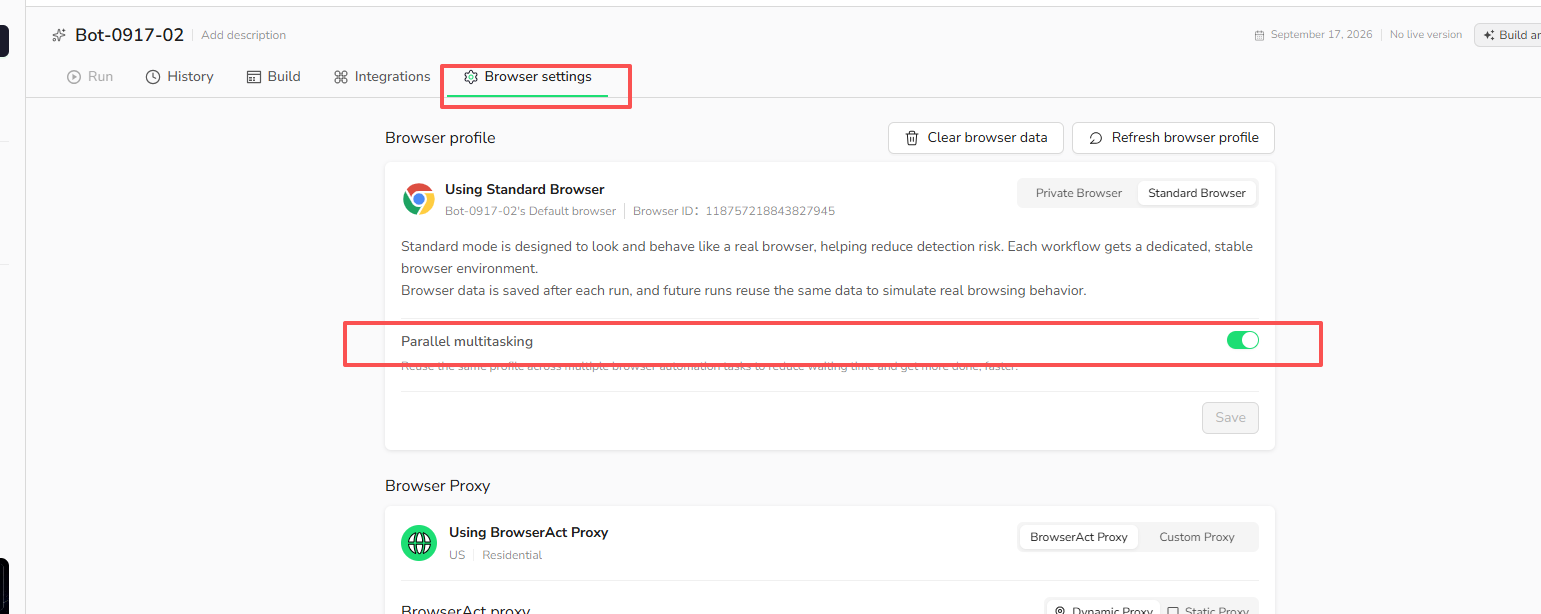Enable Parallel multitasking in Standard Browser settings
