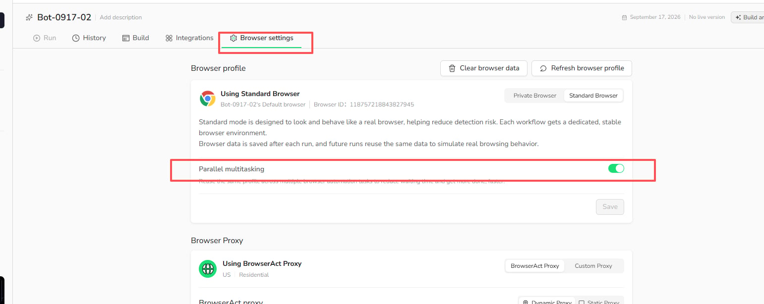 Enable Parallel multitasking in Standard Browser settings