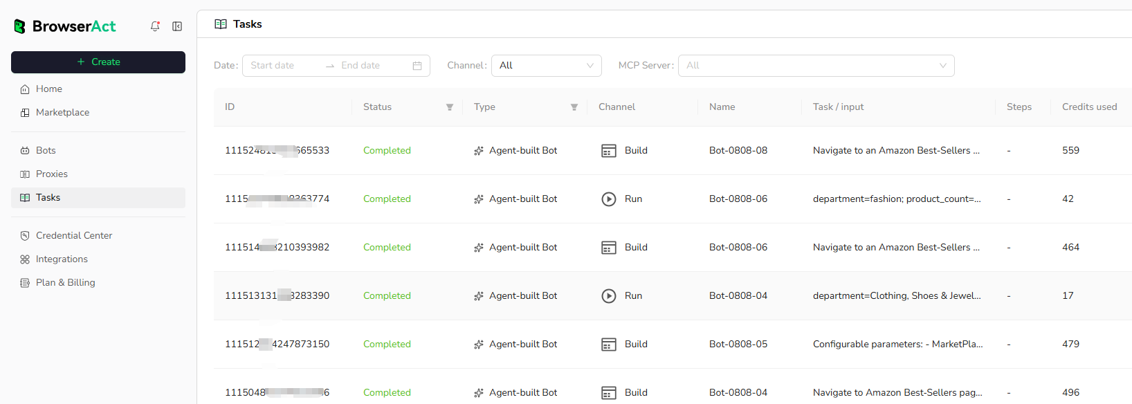 View tasks across all Bots