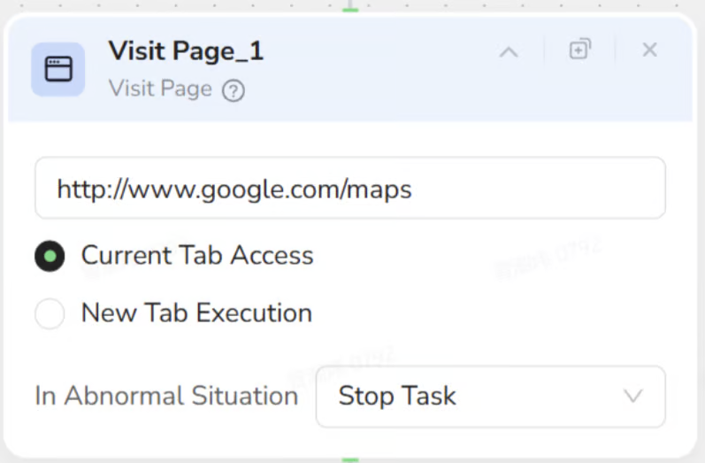Visit Page node configured for Google Maps
