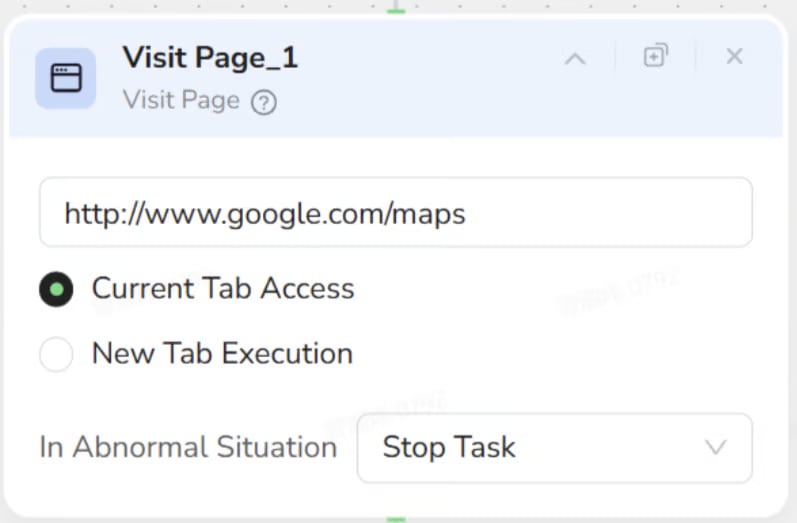 Visit Page node configured for Google Maps