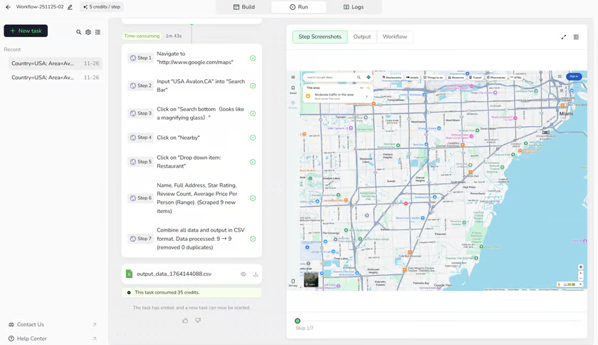 Review the completed workflow steps and download the CSV result