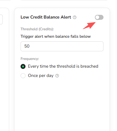 Configure a low credit balance alert