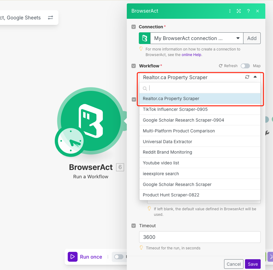 Select a Workflow Built Bot in Make