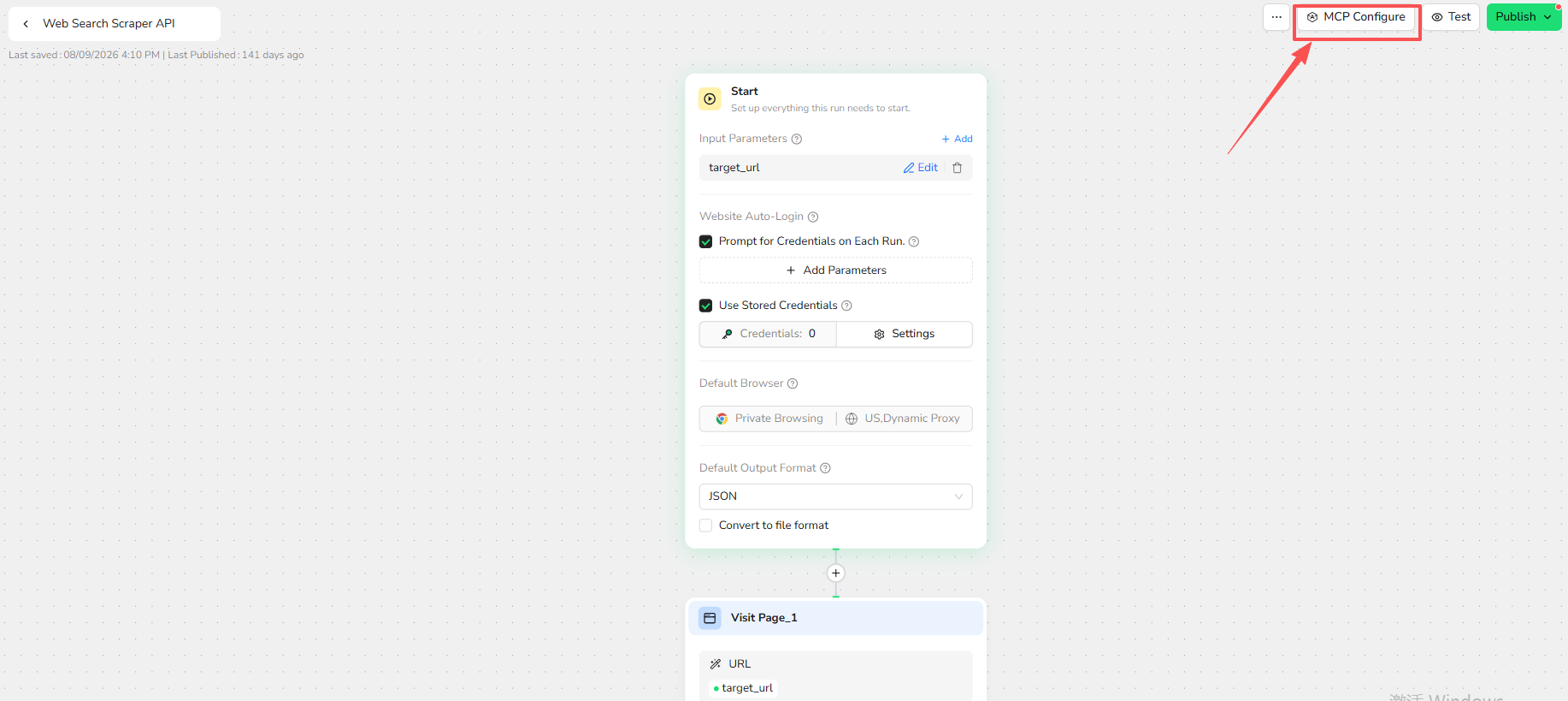 Open MCP Configure in a Workflow Built Bot