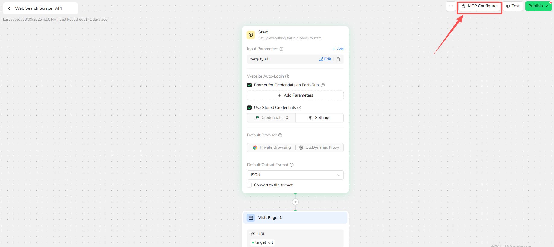 Open MCP Configure in a Workflow Built Bot
