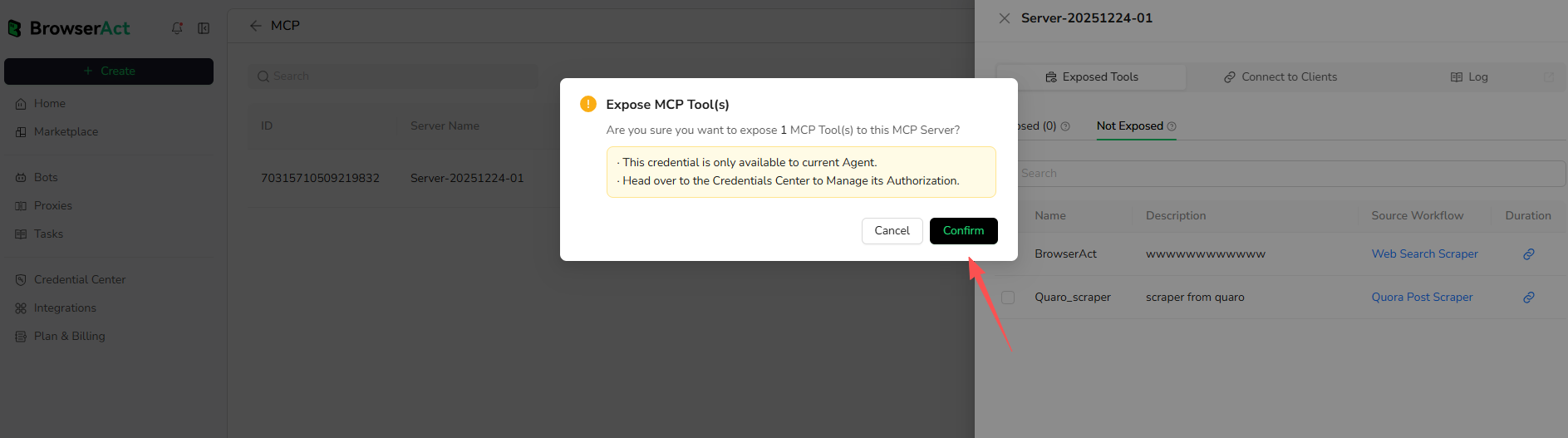 Confirm that the MCP Tool should be exposed