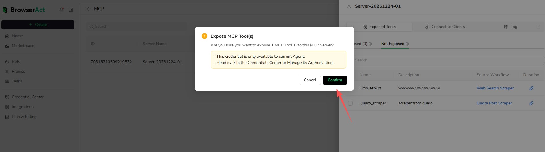 Confirm that the MCP Tool should be exposed