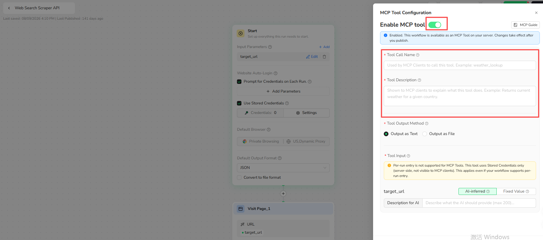 Enable and configure the MCP Tool