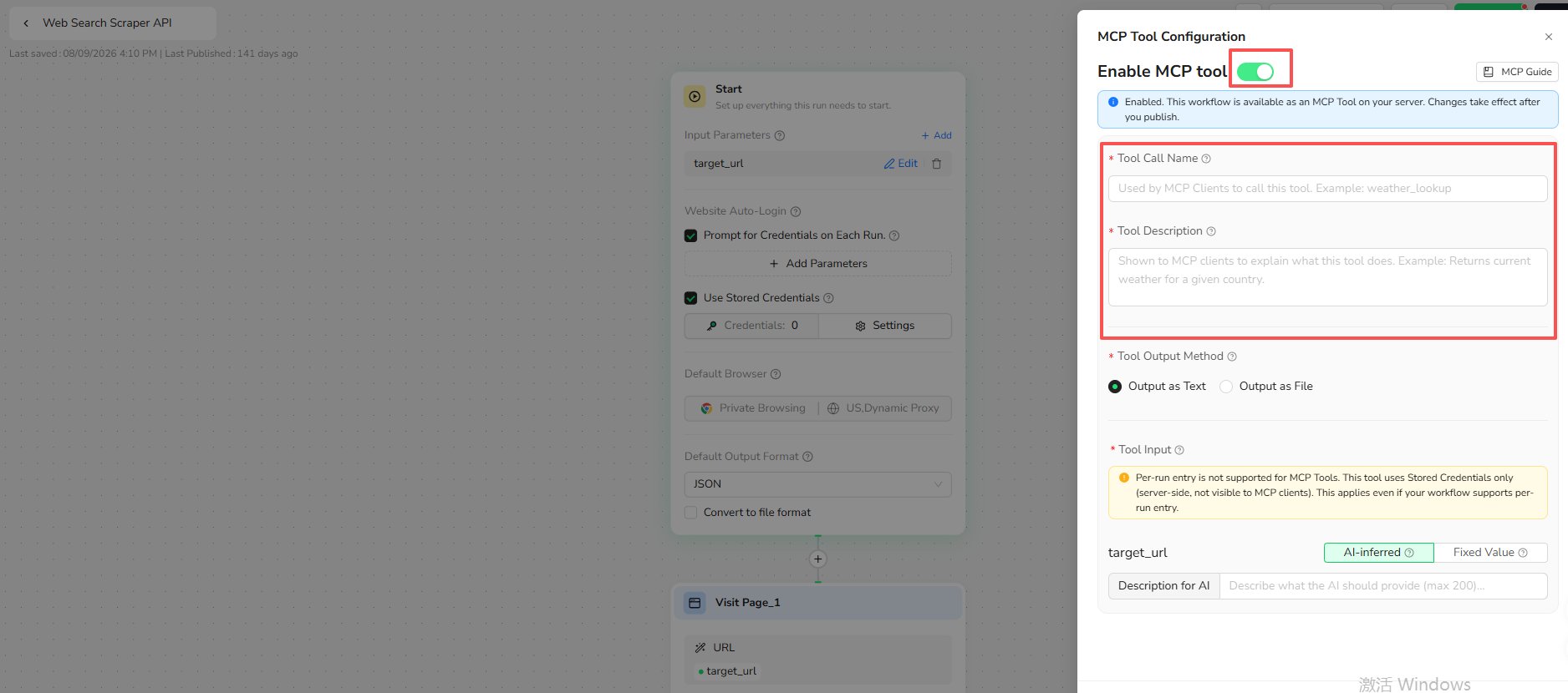 Enable and configure the MCP Tool