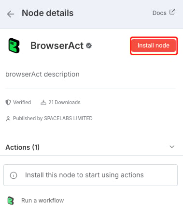Install the verified BrowserAct node