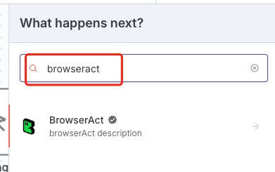 Search for the BrowserAct node in n8n