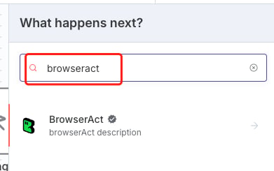 Search for the BrowserAct node in n8n