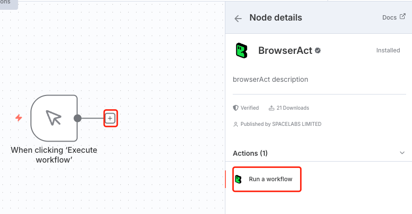Select the Run a workflow action