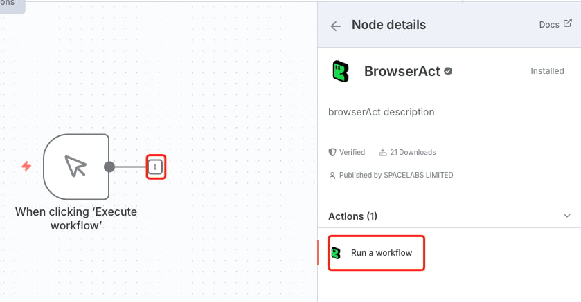 Select the Run a workflow action