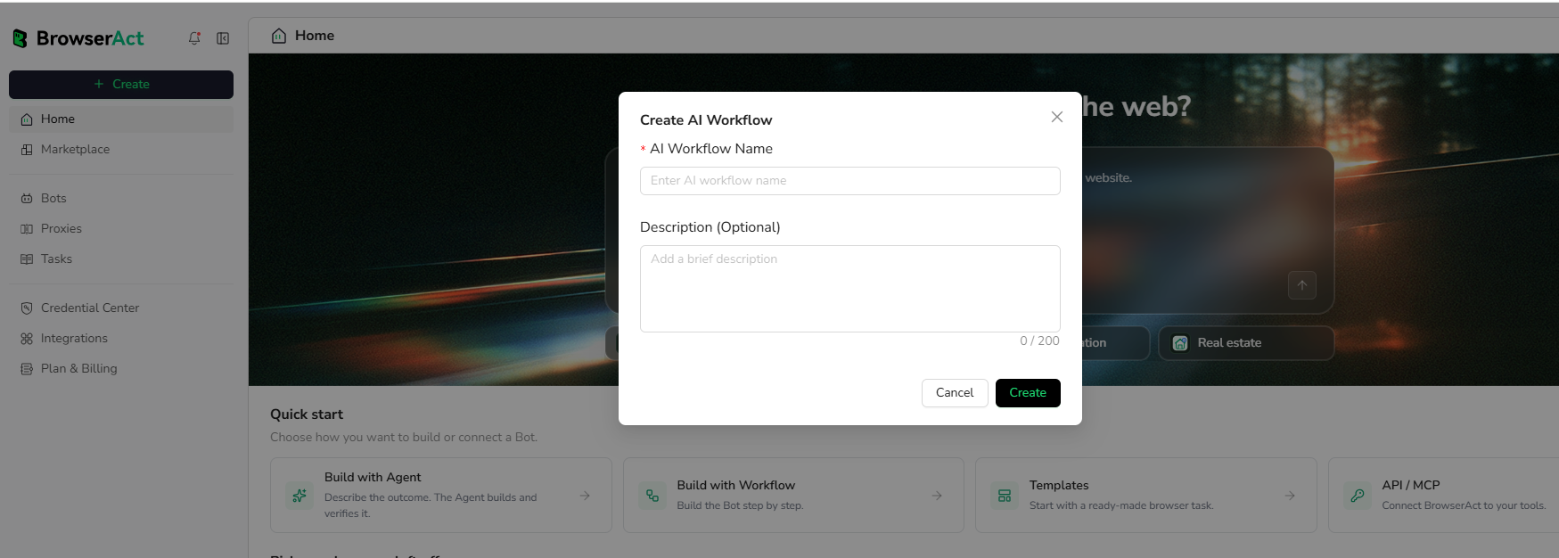 Name and create the Workflow Built Bot