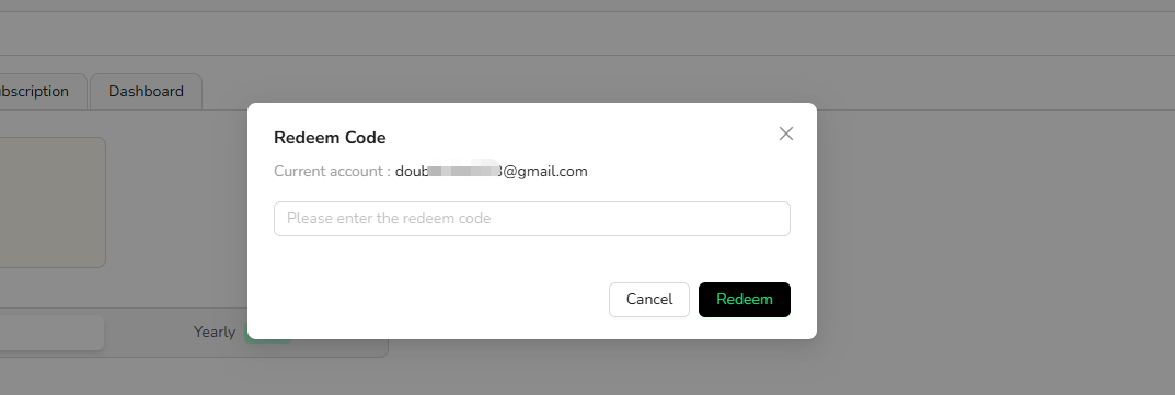 Enter a redemption code for the current BrowserAct account
