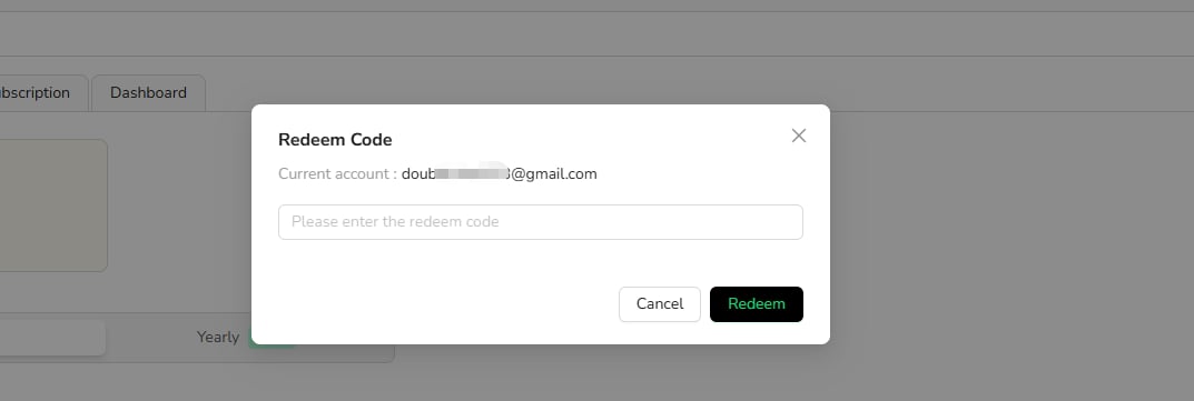Enter a redemption code for the current BrowserAct account