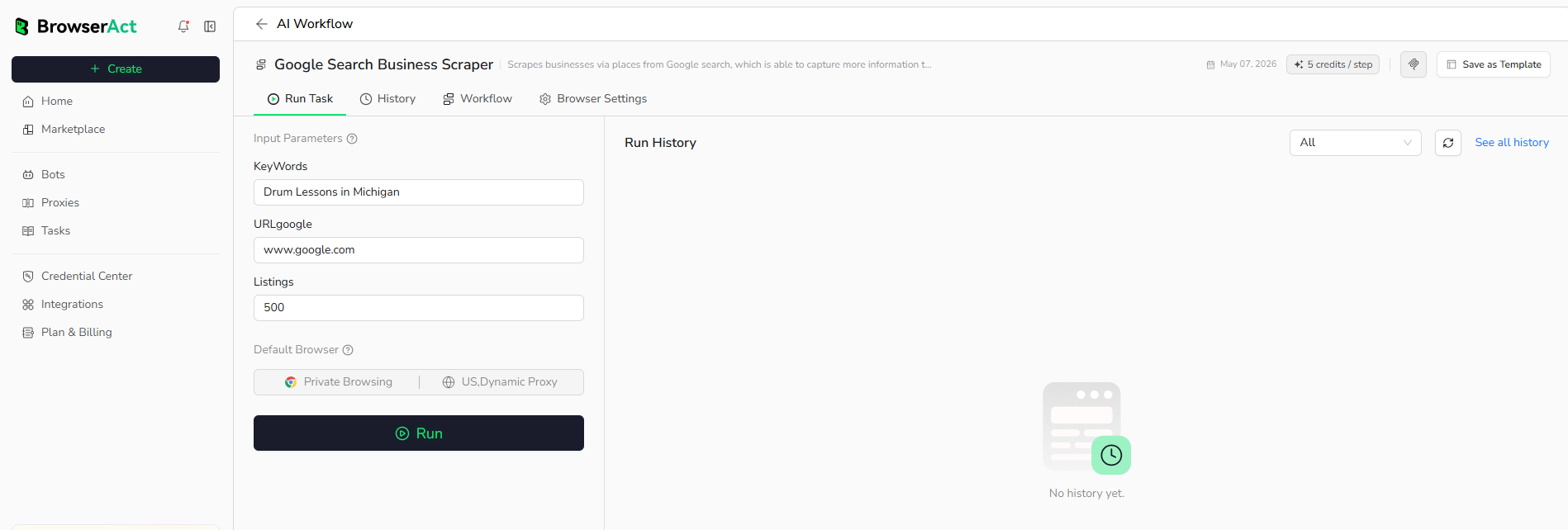 Enter inputs and run a Workflow Built Bot