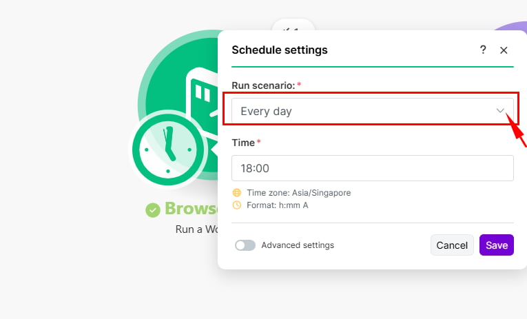 Configure the Make scenario schedule