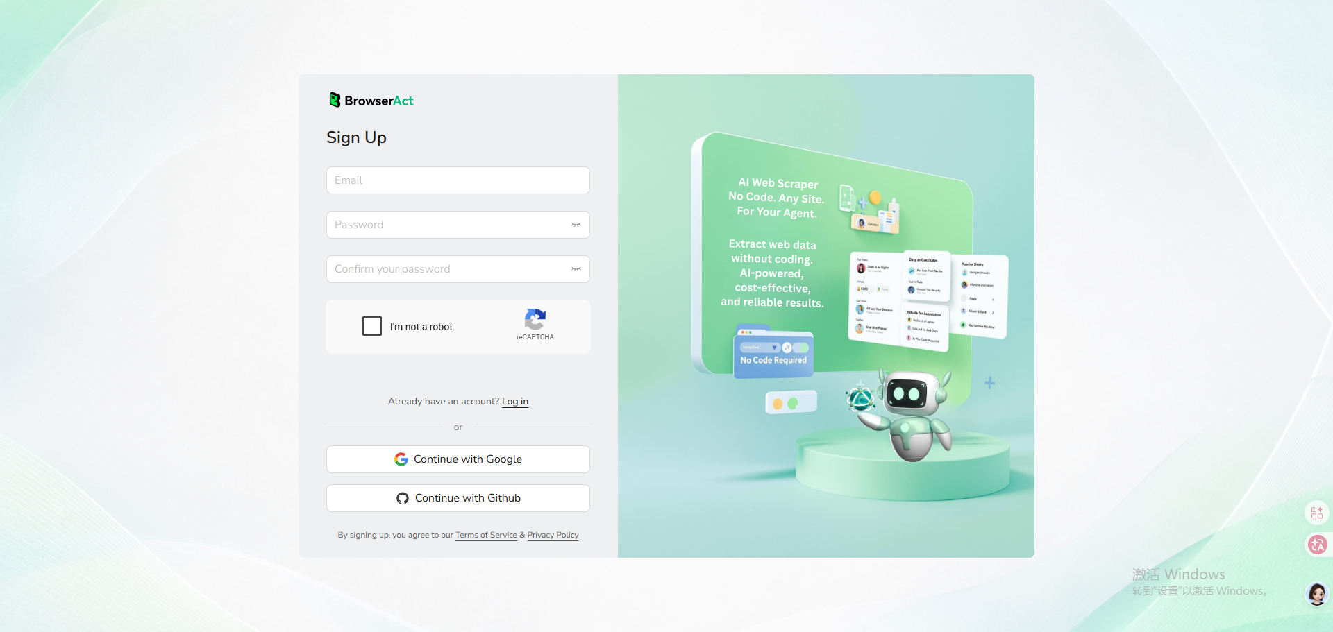 Create an account with email, Google, or GitHub