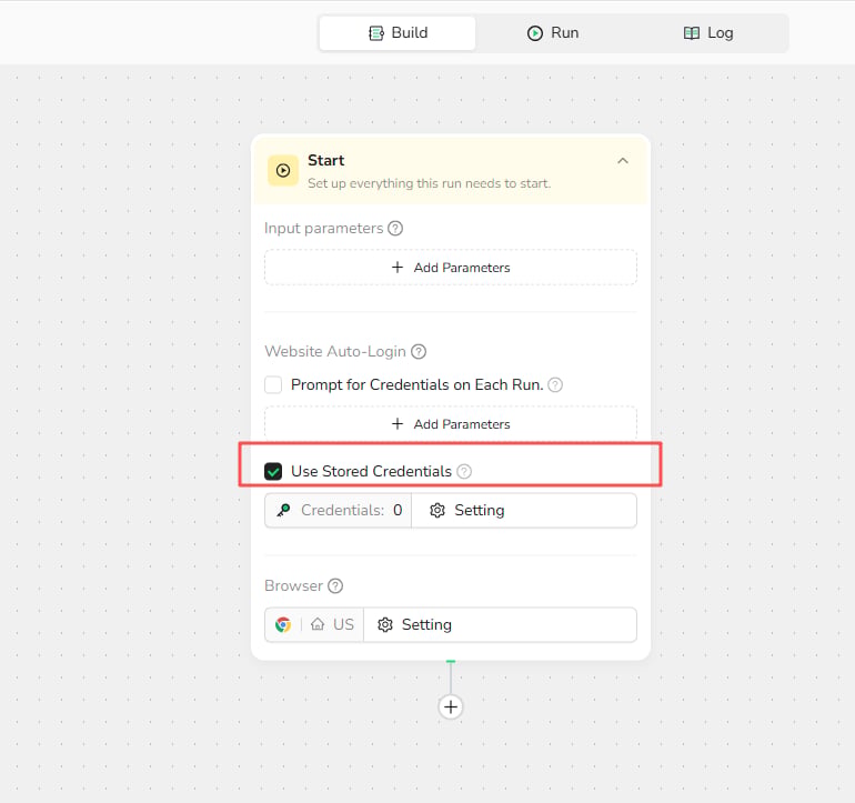 Enable Use Stored Credentials in the Start node