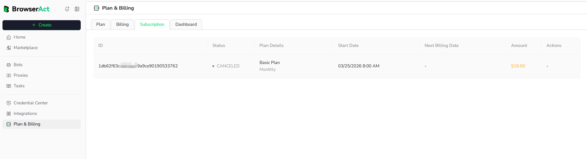 Open Plan & Billing and select Subscription