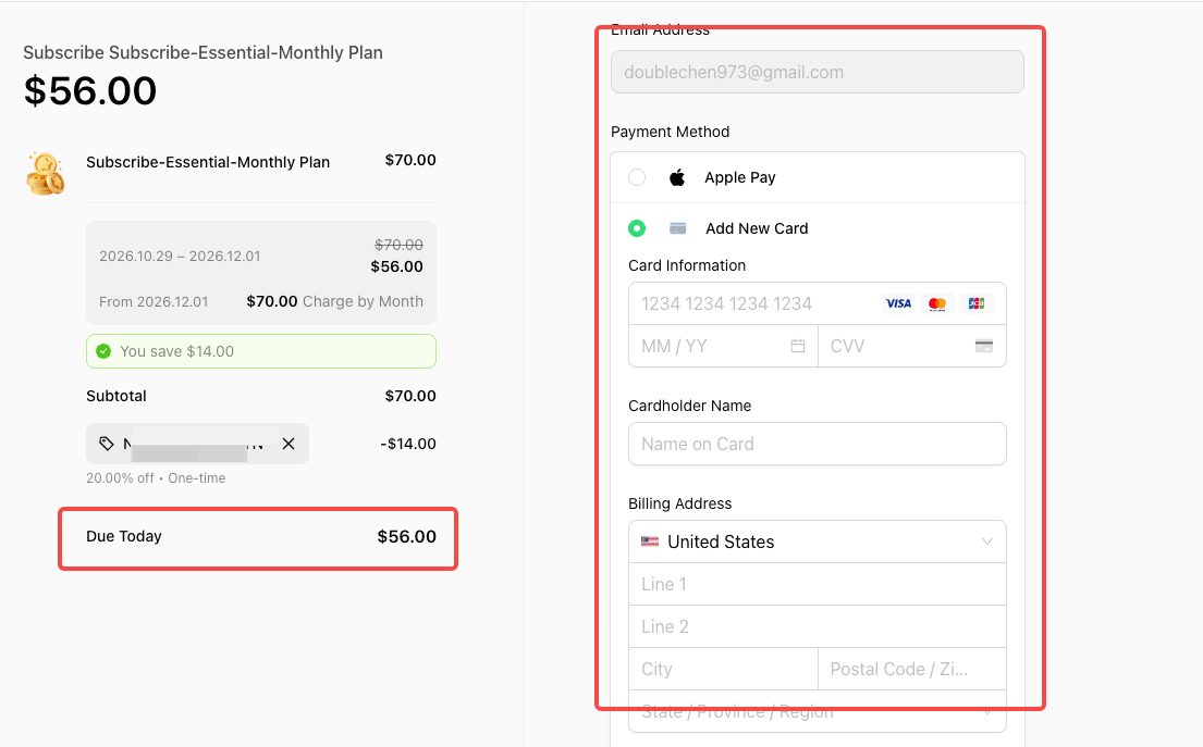 Review the discounted amount and enter payment information