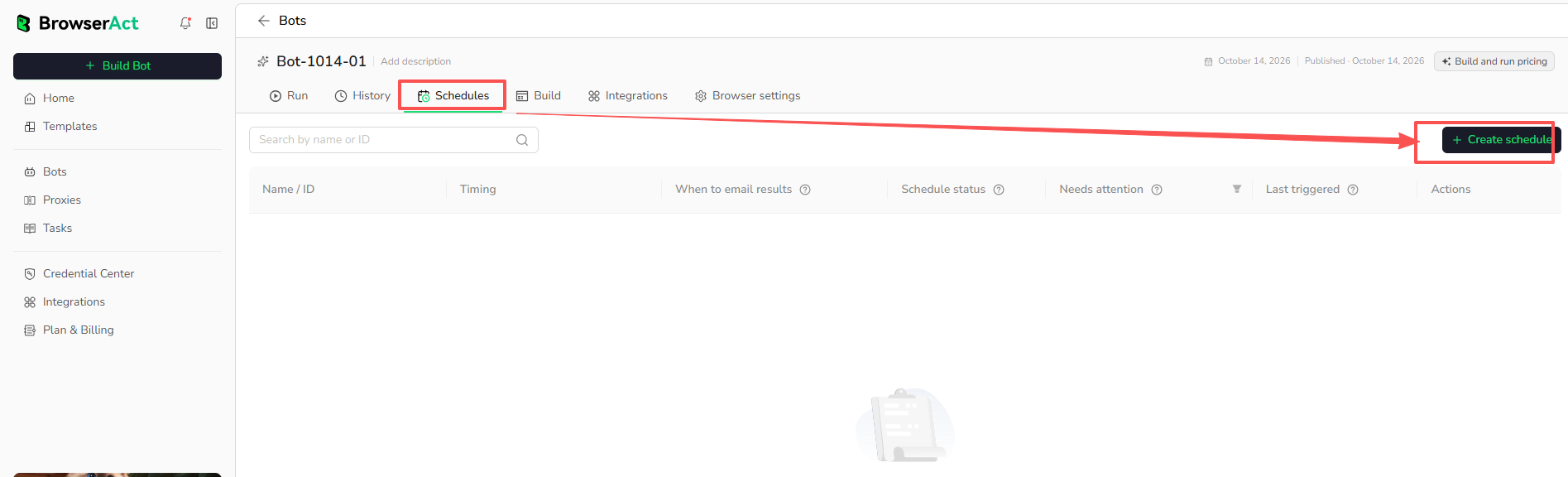 Open Schedules and create a schedule