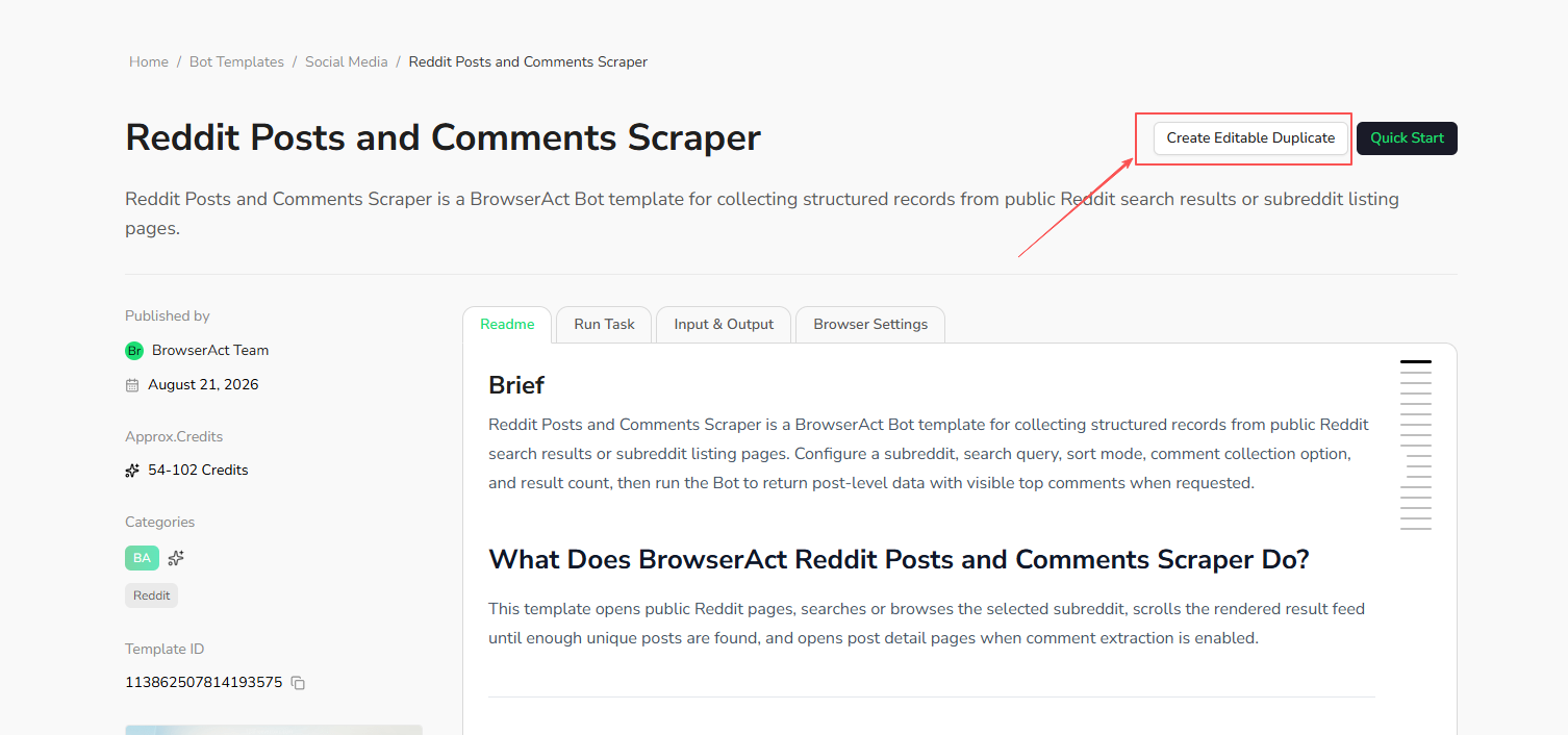 Create an editable duplicate from a Bot Template